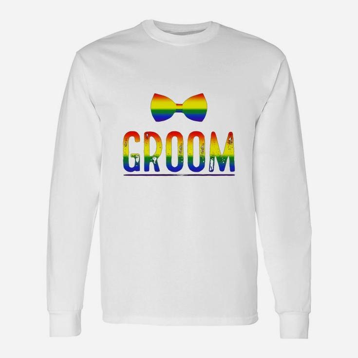 Bachelor Party Shirt Gay Pride Rainbow Bow Tie Groom Long Sleeve T-Shirt