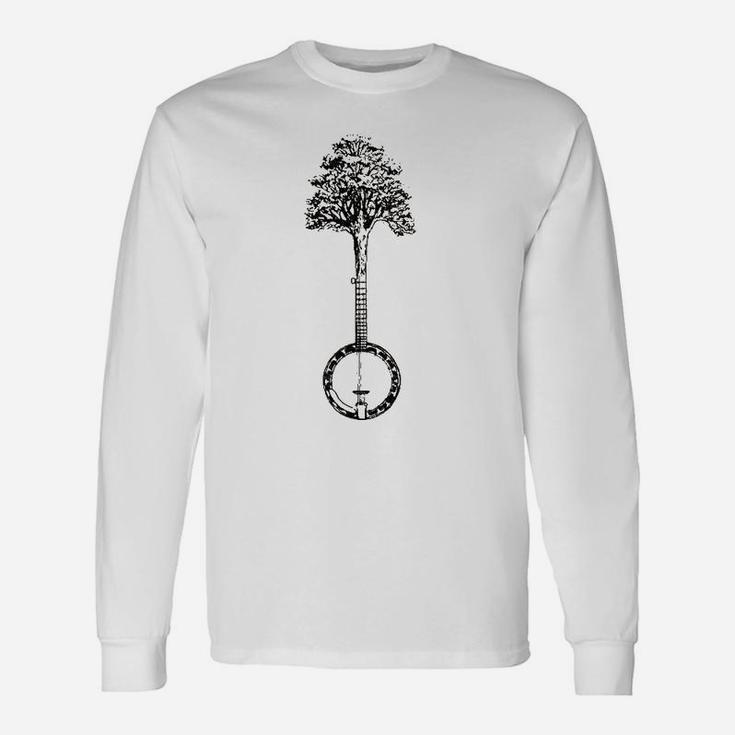 Banjo Tree Minimalist Vintage Nature And Music Graphic Long Sleeve T-Shirt