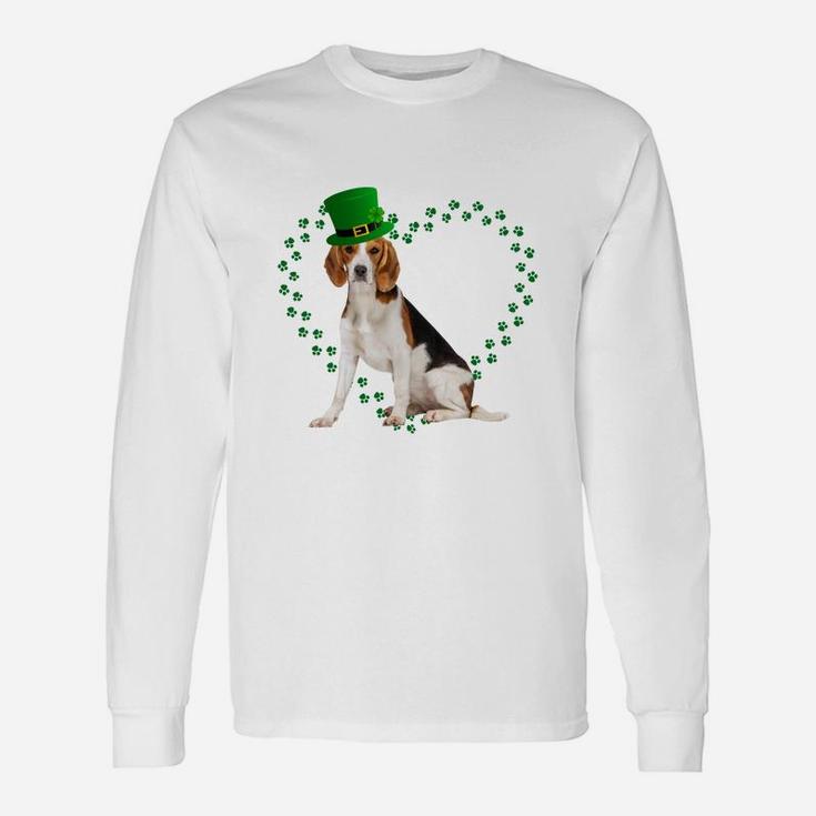 Beagle Heart Paw Leprechaun Hat Irish St Patricks Day For Dog Lovers Long Sleeve T-Shirt