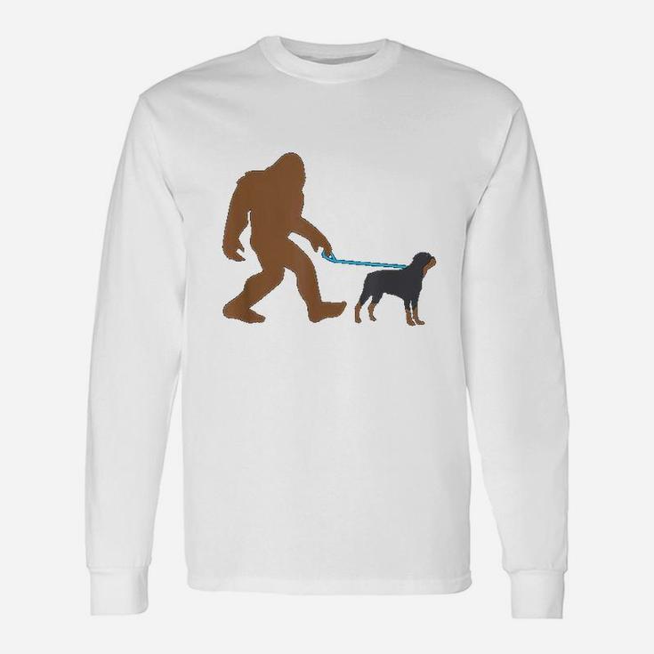Bigfoot Walking Rottweiler Dog Sasquatch Long Sleeve T-Shirt