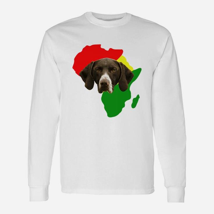 Black History Month African Map German Shorthair Pointer For Pet Lovers Proud Black Long Sleeve T-Shirt