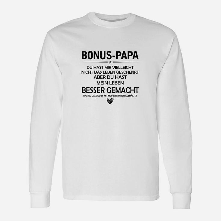 Bonus-Papa Langarmshirts mit Spruch für Stiefväter, Weißes Herrenshirt