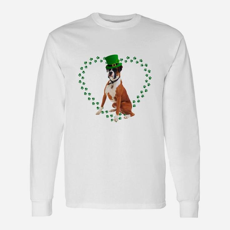 Boxer Heart Paw Leprechaun Hat Irish St Patricks Day For Dog Lovers Long Sleeve T-Shirt