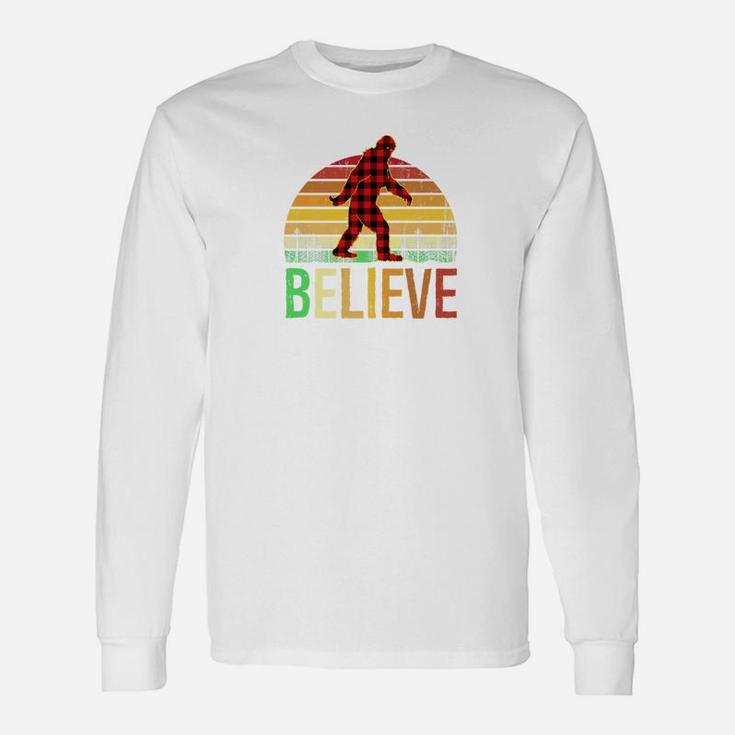 Buffalo Plaid Bigfoot Believe Christmas Xmas Long Sleeve T-Shirt