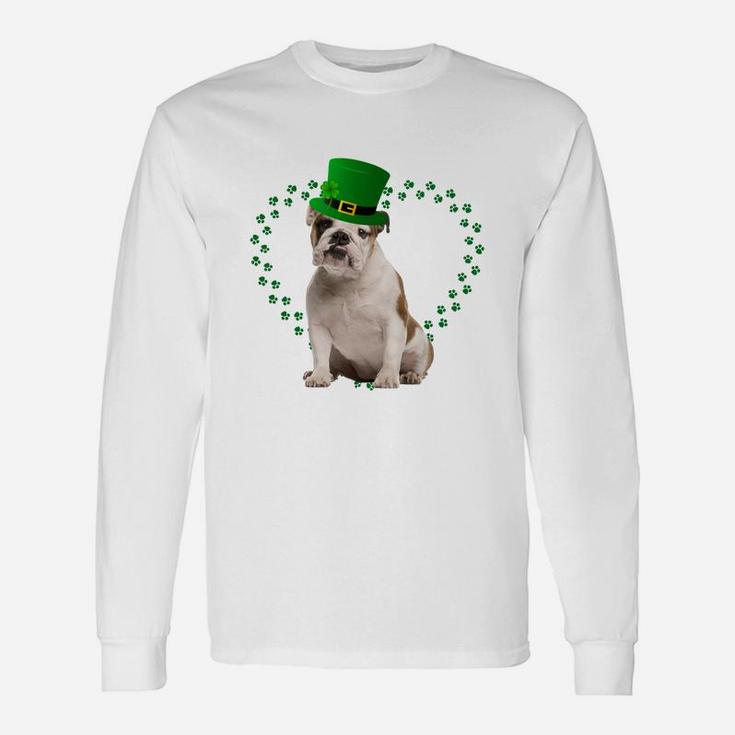 Bulldog Heart Paw Leprechaun Hat Irish St Patricks Day For Dog Lovers Long Sleeve T-Shirt