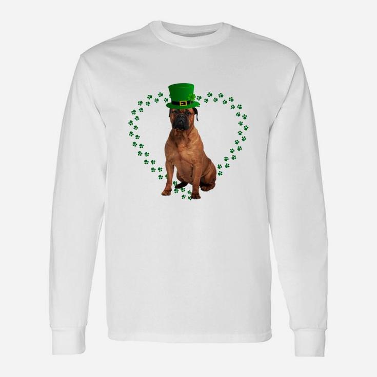 Bullmastiff Heart Paw Leprechaun Hat Irish St Patricks Day For Dog Lovers Long Sleeve T-Shirt