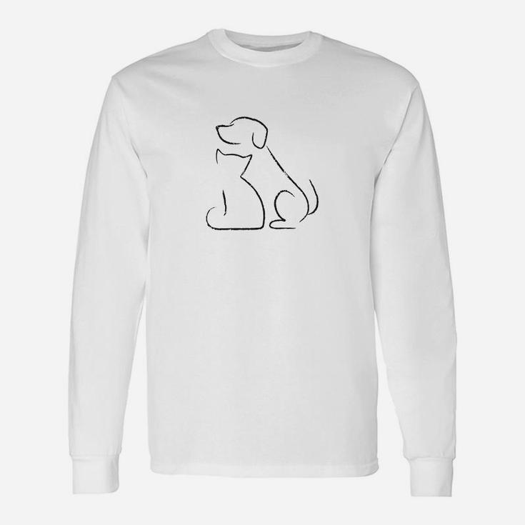 Cat And Dog Outline Minimalist Pe Long Sleeve T-Shirt