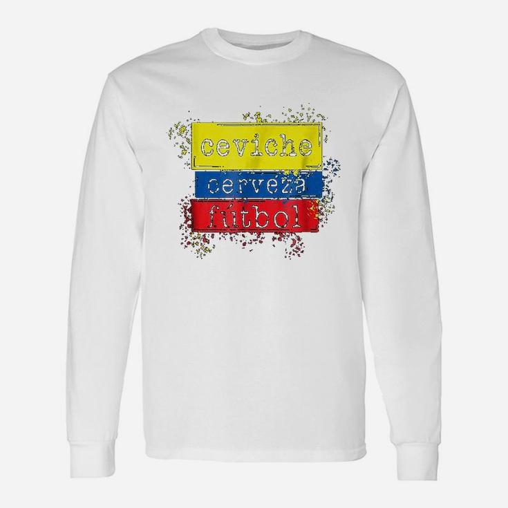 Ceviche Cerveza Futbol Ecuador Flag Soccer Long Sleeve T-Shirt