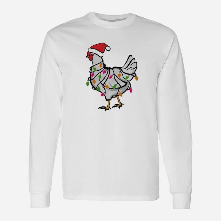 Chicken Christmas Lights Santa Hat Art Long Sleeve T-Shirt