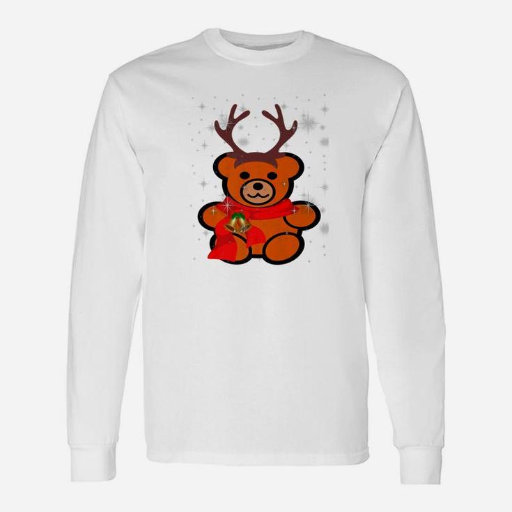 Christmas Eve Teddy Bear With Antlers In The Snow Long Sleeve T-Shirt