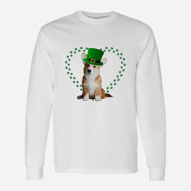 Corgi Heart Paw Leprechaun Hat Irish St Patricks Day For Dog Lovers Long Sleeve T-Shirt