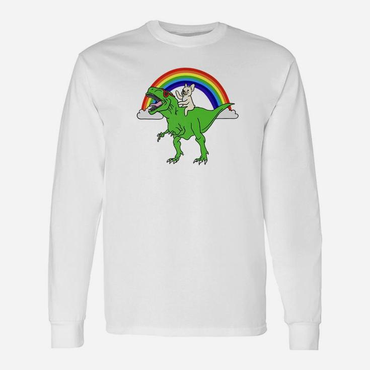 Cream French Bulldog Riding Rex Dinosaur Dog Premium Long Sleeve T-Shirt