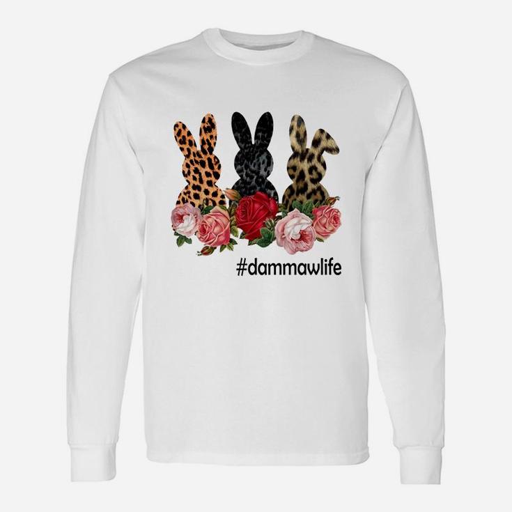 Cute Bunny Flowers Dammaw Life Happy Easter Sunday Floral Leopard Plaid Women Long Sleeve T-Shirt
