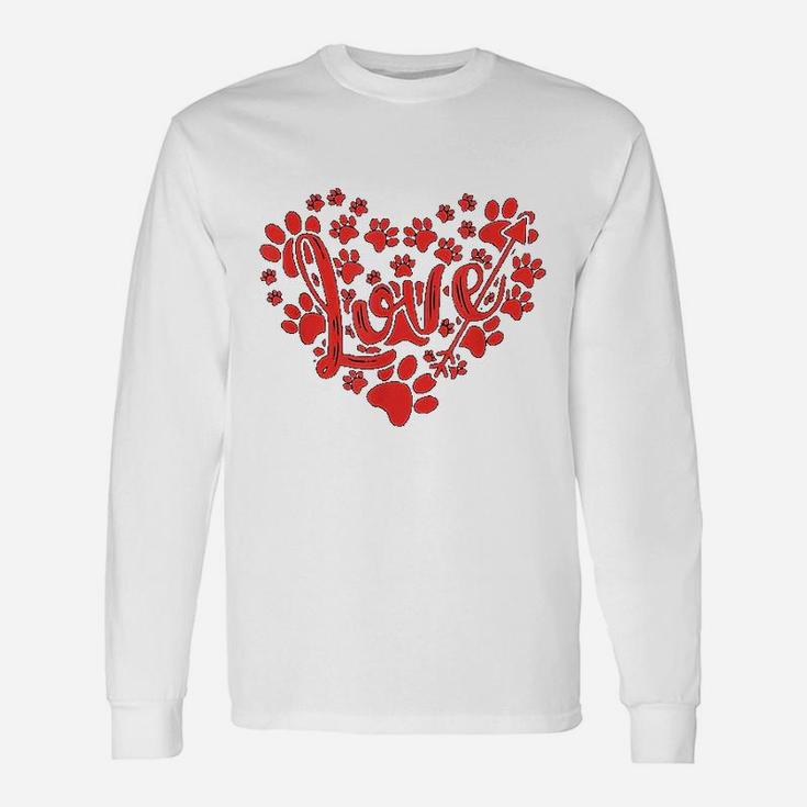 Cute Heart Paws Print Valentine Present For Dog Cat Lovers Long Sleeve T-Shirt