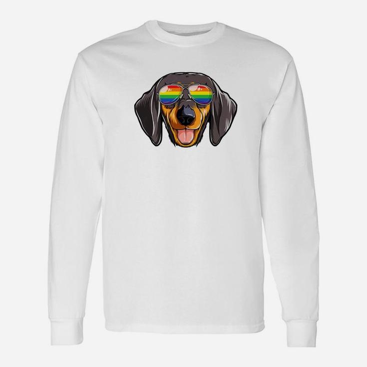 Dachshund Gay Pride Flag Sunglasses Lgbt Dog Puppy Long Sleeve T-Shirt