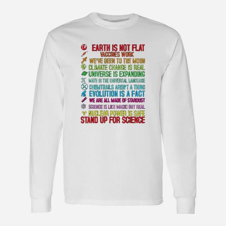 Earth Is Not Flat Vaccines Work Climate Change Science Long Sleeve T-Shirt
