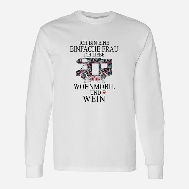 Einfache Frau Wohnmobil & Wein Liebhaber Damen Langarmshirts in Weiß