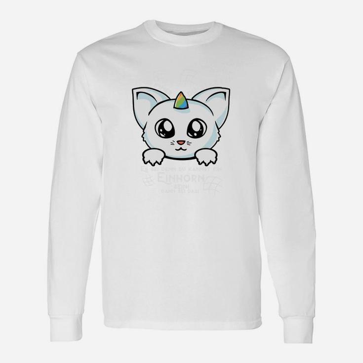 Einhorn-Kätzchen Design Unisex Langarmshirts in Weiß