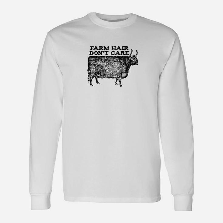 Farm Hair Dont Care Cow Animal Lover Vintage Long Sleeve T-Shirt