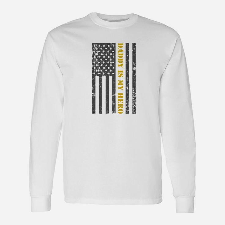 Fathers Day 4th Of July American Flag Daddy Is My Hero Premium Long Sleeve T-Shirt