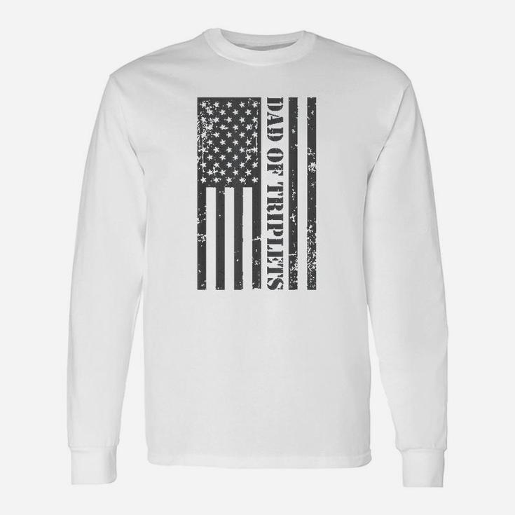 Fathers Day Triplet Dad American Flag Dad Of Triplets Gif Long Sleeve T-Shirt