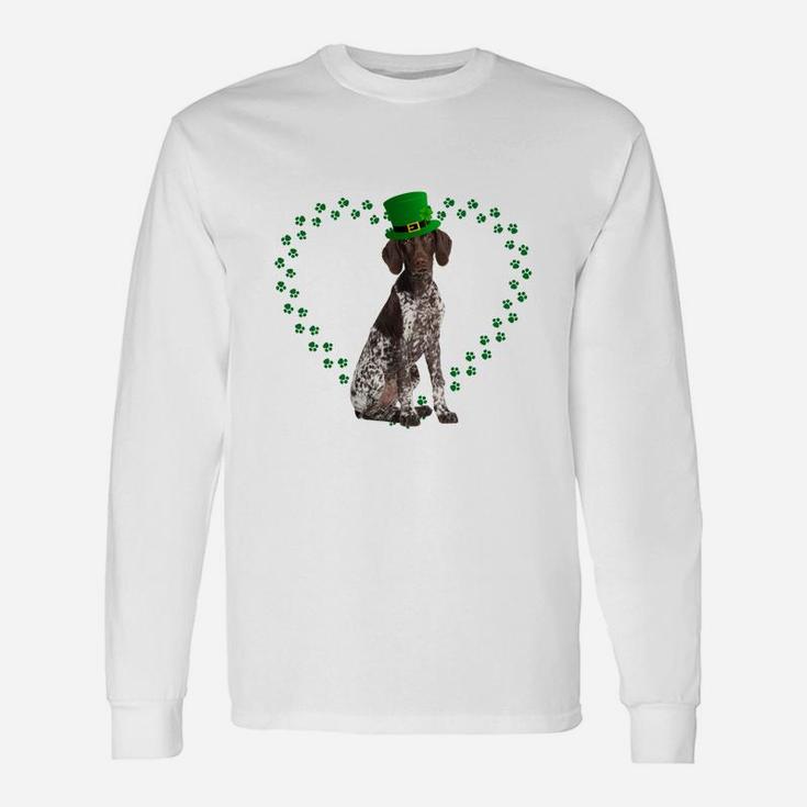 German Shorthair Pointer Heart Paw Leprechaun Hat Irish St Patricks Day For Dog Lovers Long Sleeve T-Shirt