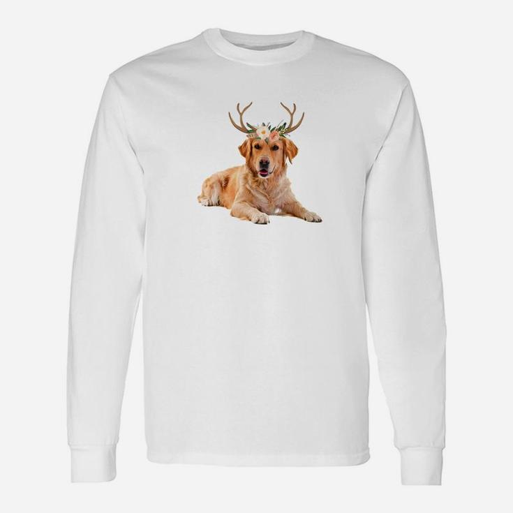 Golden Retriever Dog Reindeer Antlers Christmas Shirt Long Sleeve T-Shirt