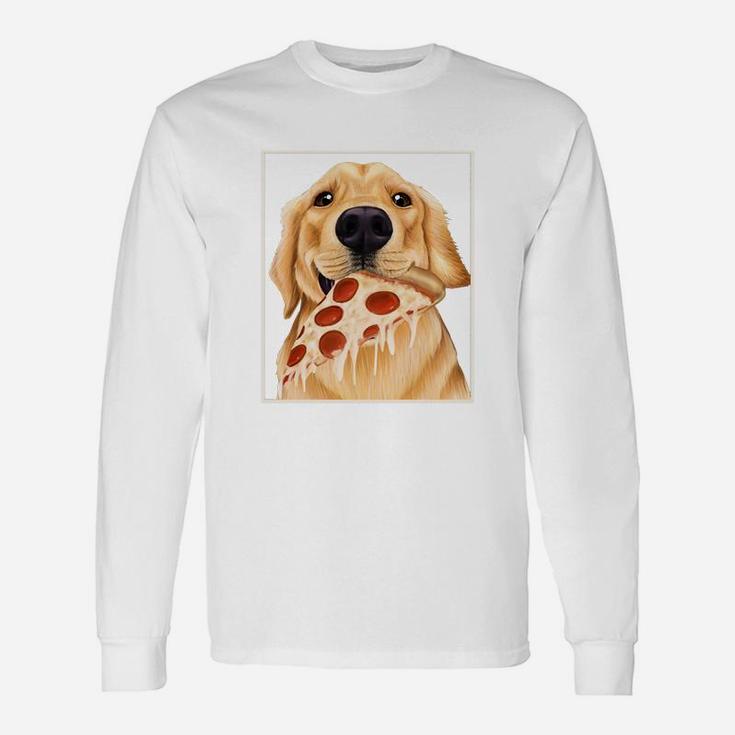 Golden Retriever Eating Pizza Dog With A Slice Of Pizza Long Sleeve T-Shirt