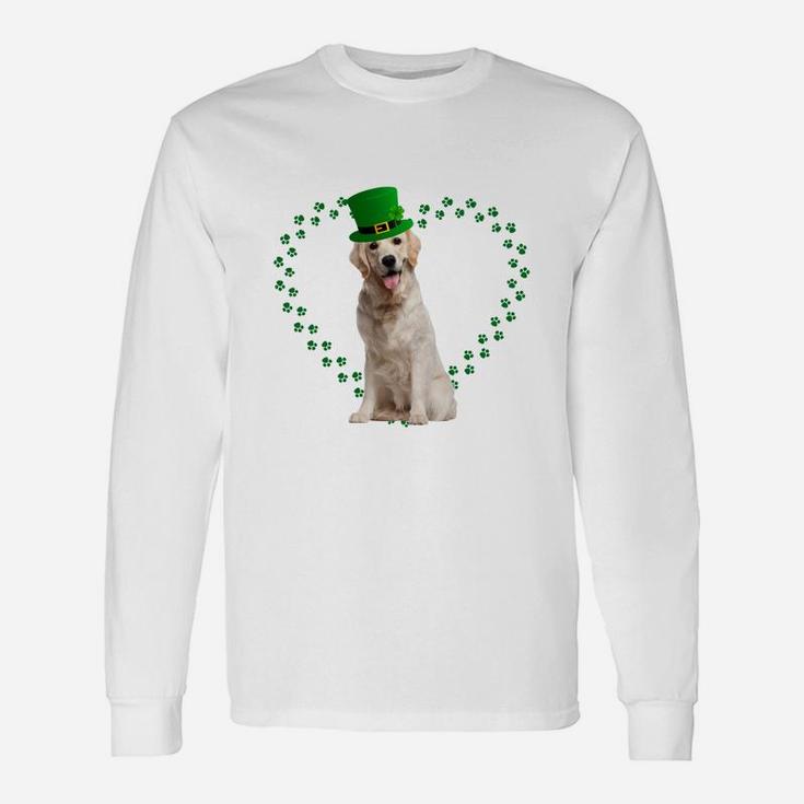 Golden Retriever Heart Paw Leprechaun Hat Irish St Patricks Day For Dog Lovers Long Sleeve T-Shirt