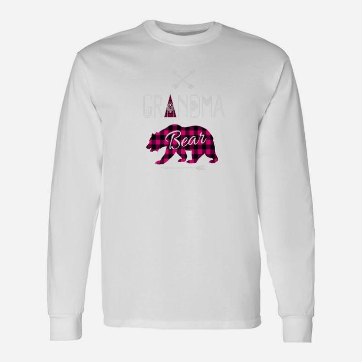 Grandma Bear Buffalo Plaid Pink Xmas Camping Long Sleeve T-Shirt