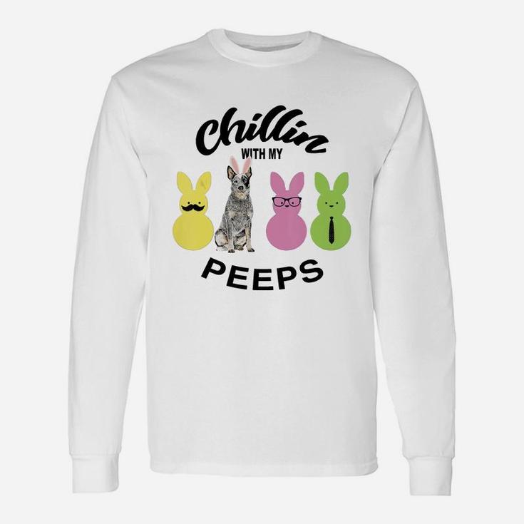 Happy 2021 Easter Bunny Cute Australian Cattle Dog Chilling With My Peeps For Dog Lovers Long Sleeve T-Shirt
