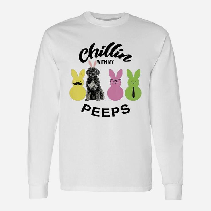 Happy 2021 Easter Bunny Cute Portuguese Water Dog Chilling With My Peeps For Dog Lovers Long Sleeve T-Shirt