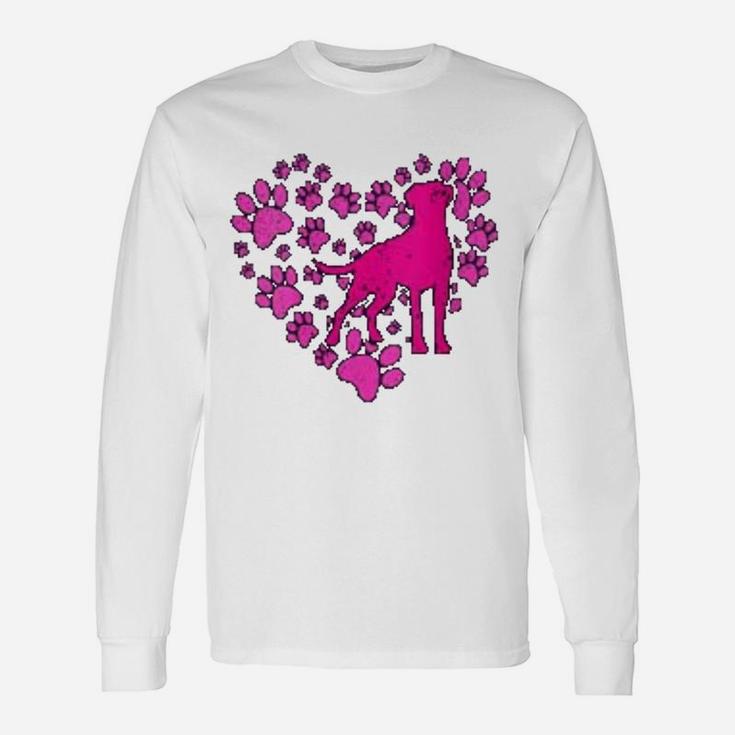 Heart Dog Paws Print Love Valentines Day Long Sleeve T-Shirt