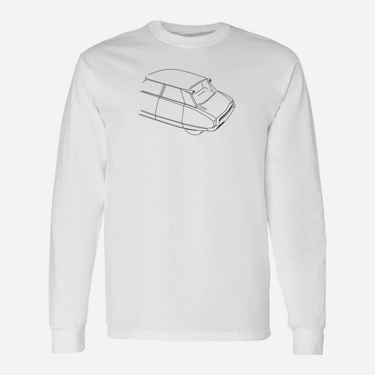 Herren Langarmshirts mit Auto-Linienkunst, Minimalistisches Design, Weiß