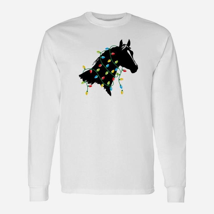Horse Tangled Up In Colored Christmas Lights Holiday Long Sleeve T-Shirt