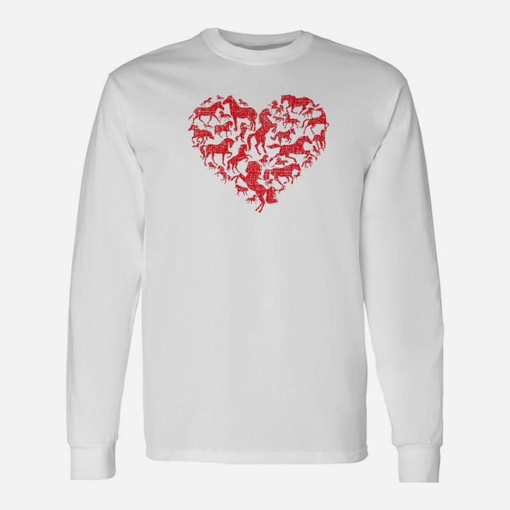 Horses Heart Vintage Valentines Day Girls Boys Long Sleeve T-Shirt