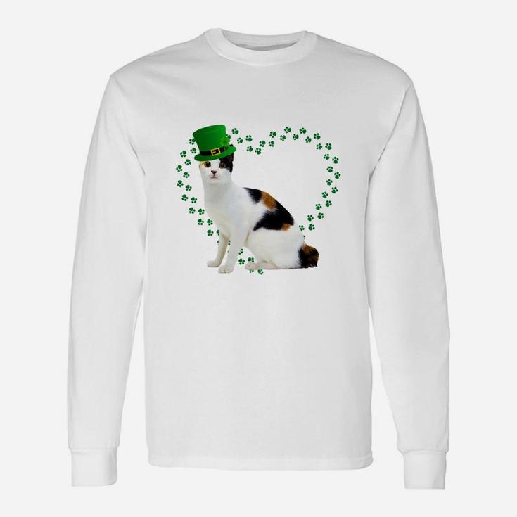 Japanese Bobtail Heart Paw Leprechaun Hat Irish St Patricks Day For Cat Lovers Long Sleeve T-Shirt