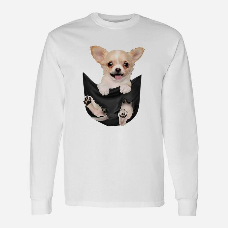 Lustiges Chihuahua Taschen-Design Langarmshirts, Hunde-Motiv Oberteil