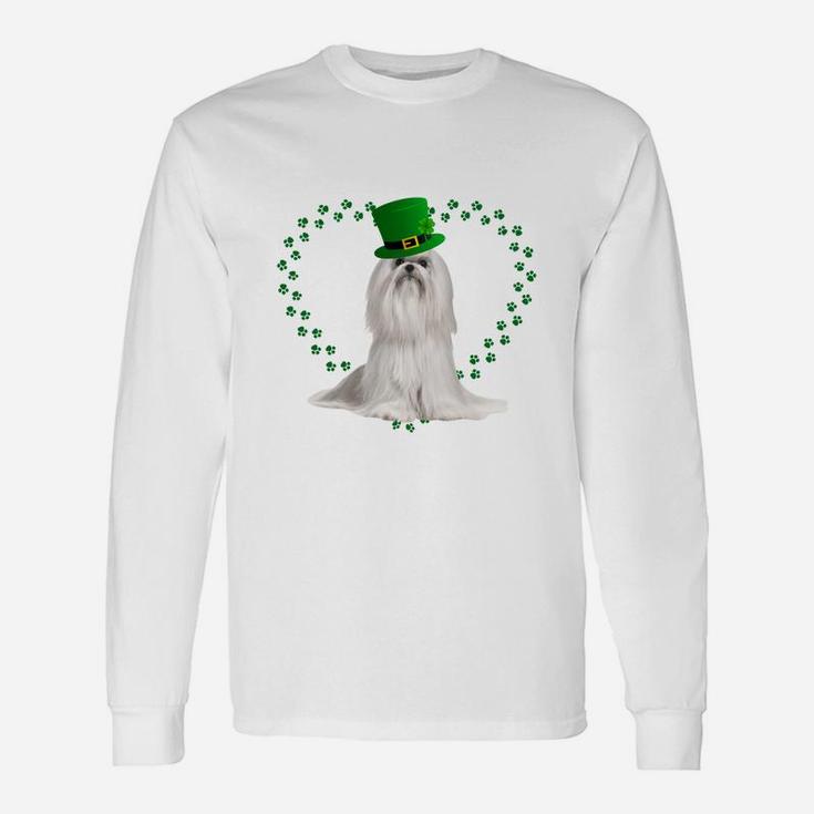 Maltese Heart Paw Leprechaun Hat Irish St Patricks Day For Dog Lovers Long Sleeve T-Shirt