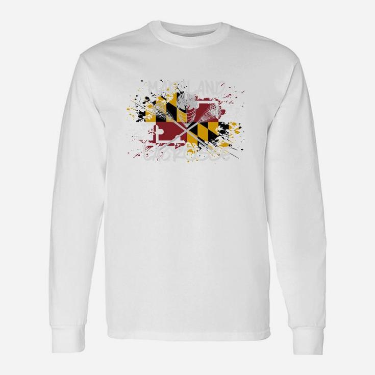 Maryland Lacrosse For Dad Sticks Crossed Lax Flag Long Sleeve T-Shirt