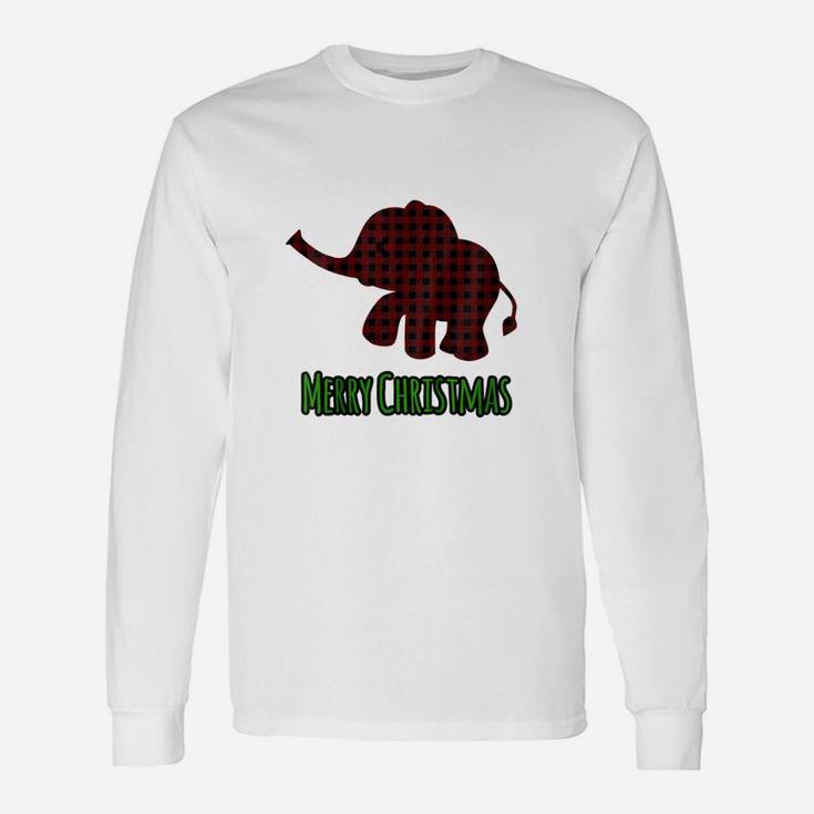 Merry Christmas Cute Plaid Baby Elephant Holiday Long Sleeve T-Shirt