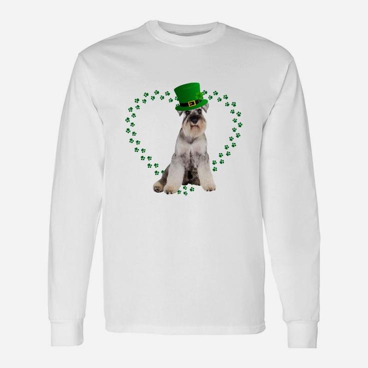 Miniature Schnauzer Heart Paw Leprechaun Hat Irish St Patricks Day For Dog Lovers Long Sleeve T-Shirt