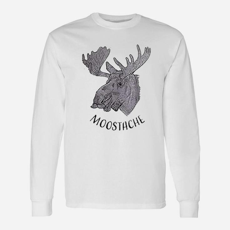 Moostache Dad Joke Animal Moose Humor Long Sleeve T-Shirt