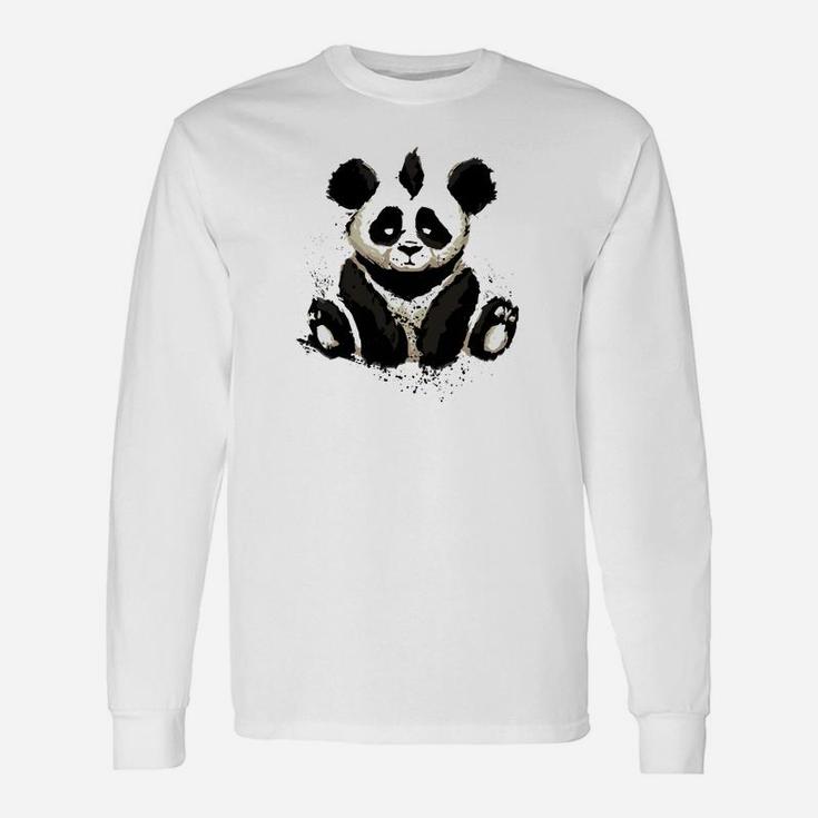 Panda-Print Unisex Langarmshirts in Weiß, Kuscheliges Streetwear-Oberteil