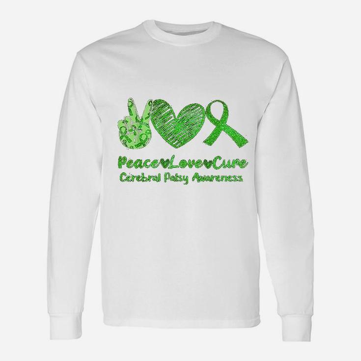 Peace Love Cure Cerebral Palsy Cp Support Green Long Sleeve T-Shirt