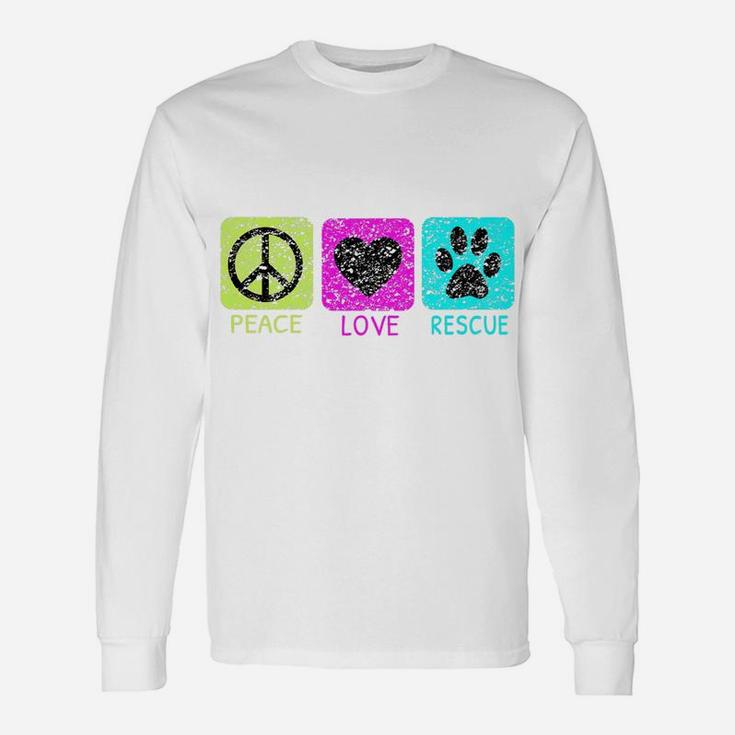 Peace Love Rescue Dogs Distressed Graphic Animal Lovers Long Sleeve T-Shirt