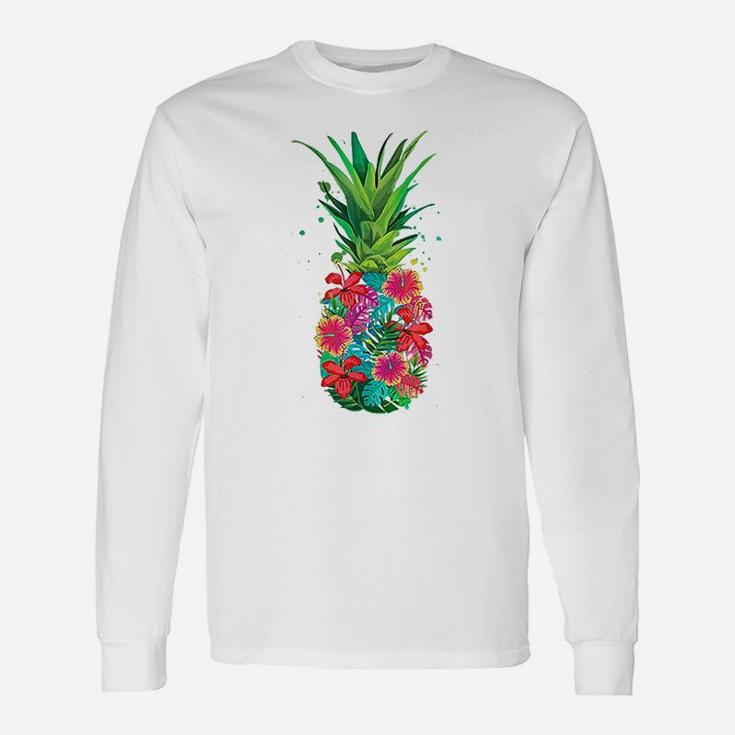 Pineapple Flowers Aloha Hawaii Vintage Hawaiian Long Sleeve T-Shirt