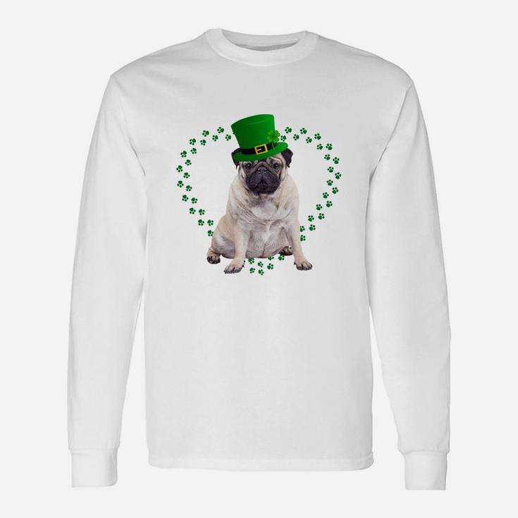 Pug Heart Paw Leprechaun Hat Irish St Patricks Day For Dog Lovers Long Sleeve T-Shirt