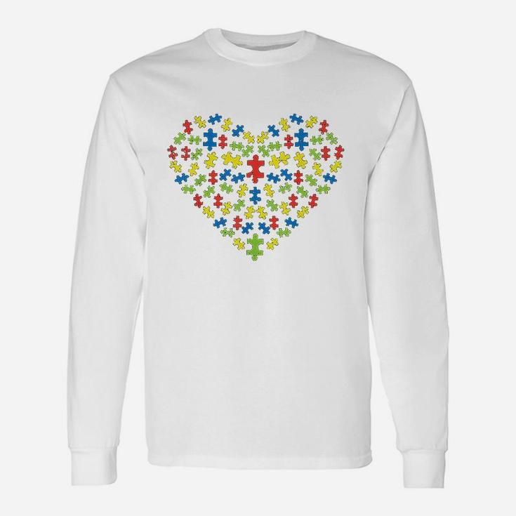 Puzzles Heart Love Awareness Mom Dad Teacher Parents Long Sleeve T-Shirt