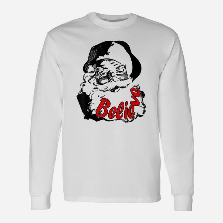 Retro Vintage Christmas Believe Santa Calus Long Sleeve T-Shirt